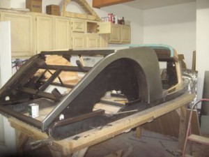 newly fabricated rear quarter panel on the rebuilt body tub