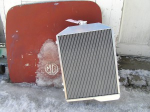 An aluminum radiator for an Austin Healey