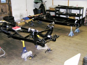 TR3 & Morgan +4 chassis under assembly