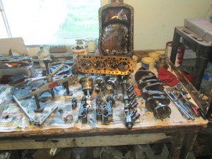 The Elva's 3 main MGB engine torn down