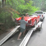 Rolling a Daimler on a trailer