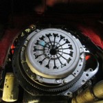A Borg & Beck clutch in position on a TR6 flywheel